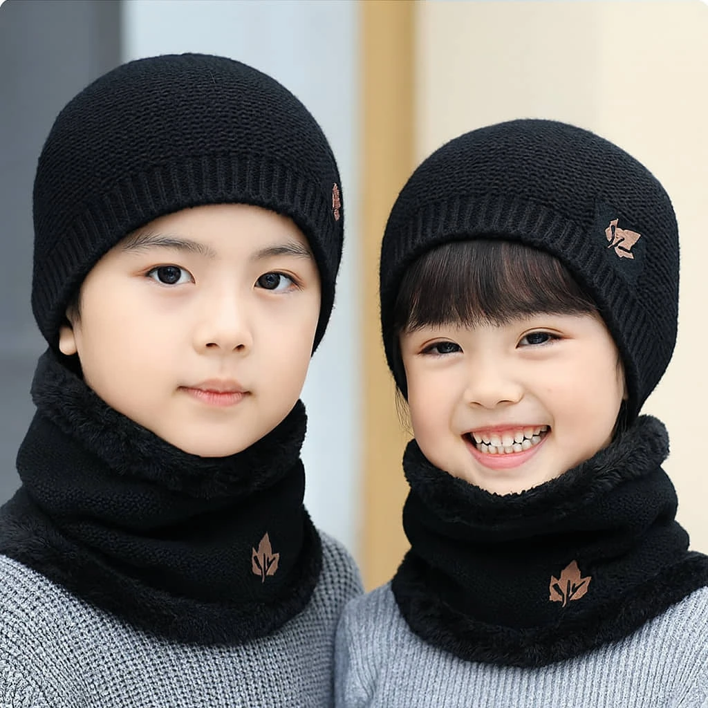 Kids Winter Knitted Hat & Neck Warmer Set
